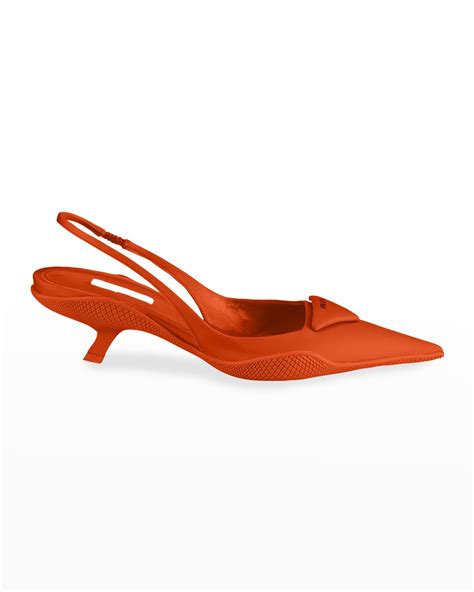 prada triangle logo kitten-heel slingback pumps|Prada kitten heel pump.